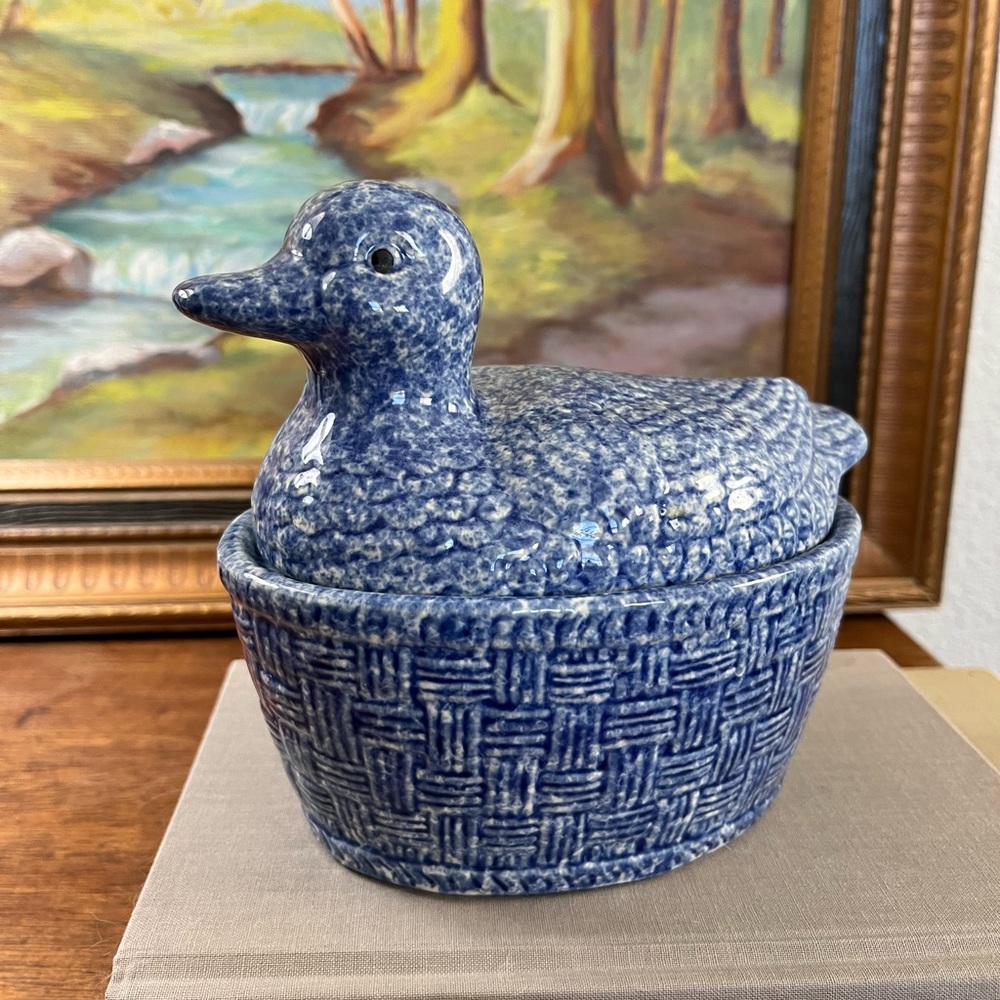Vintage duck on a basket casserole/trinket dish